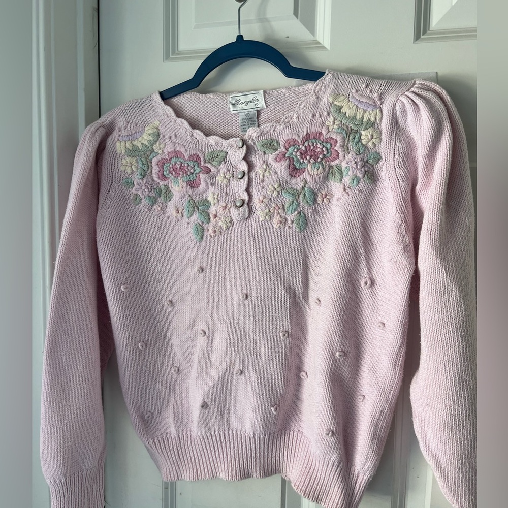 Embroidered Light Pink Floral Knit ramie and cotton Sweater